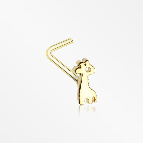 Golden Adorable Dainty Giraffe L-Shaped Nose Ring-Gold