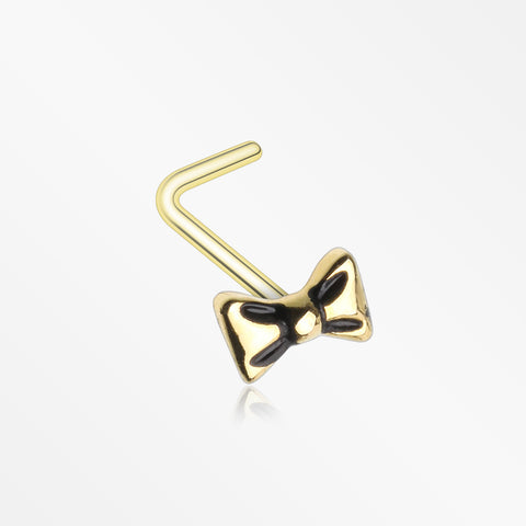 Golden Adorable Dainty Bow-Tie L-Shaped Nose Ring-Gold