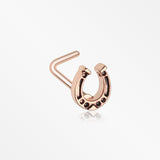 Rose Gold Lucky Horseshoe L-Shaped Nose Ring-Rose Gold