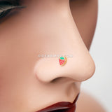 Golden Adorable Strawberry L-Shaped Nose Ring-Red