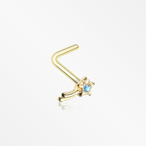 Golden Opalescent Wishing Star L-Shaped Nose Ring-Teal
