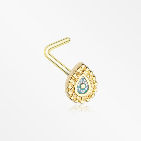 Golden Mandala Ornate Sparkle L-Shaped Nose Ring-Teal