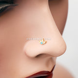 Golden Lotus Ornate Sparkle L-Shaped Nose Ring-Teal