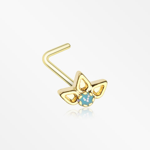 Golden Lotus Ornate Sparkle L-Shaped Nose Ring-Teal