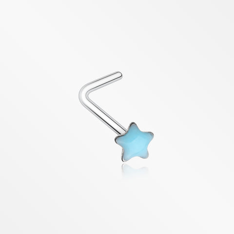 Glow in the Dark Star L-Shaped Nose Ring-Blue