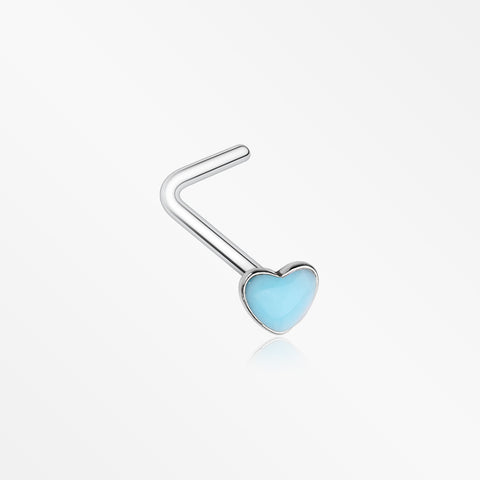 Glow in the Dark Heart L-Shaped Nose Ring-Blue
