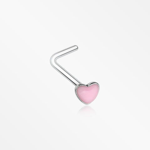 Glow in the Dark Heart L-Shaped Nose Ring-Pink