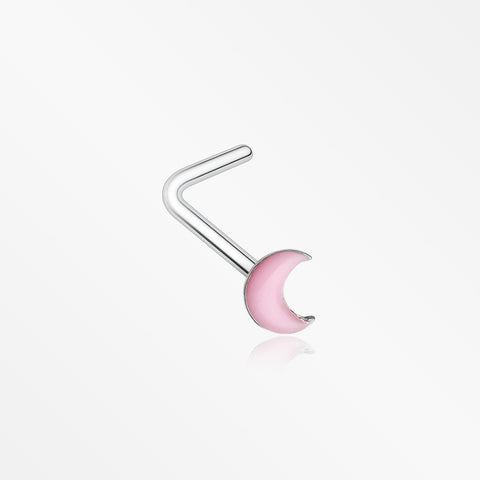 Glow in the Dark Crescent Moon L-Shaped Nose Ring-Pink