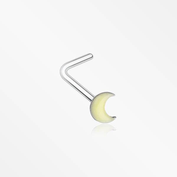 Glow in the Dark Crescent Moon L-Shaped Nose Ring-Yellow