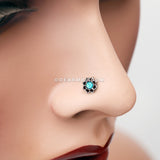 Lotus Opal Sparkle Filigree Icon L-Shaped Nose Ring-Teal