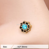Golden Lotus Opal Sparkle Filigree Icon L-Shaped Nose Ring-Teal