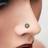 Golden Lotus Opal Sparkle Filigree Icon L-Shaped Nose Ring-Teal