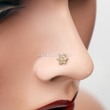Golden Spring Flower Sparkle Prong Set L-Shaped Nose Ring-Clear