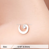 Rose Gold Spiral Swirl Sparkle L-Shaped Nose Ring-Clear