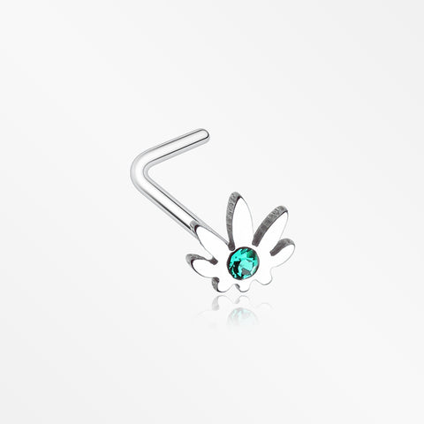 Classic Cannabis Sparkle L-Shaped Nose Ring-Dark Green