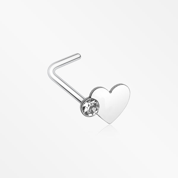 Adorable Heart Sparkle L-Shaped Nose Ring-Clear