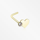 Golden Adorable Heart Sparkle L-Shaped Nose Ring-Clear