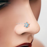 Rose Gold Spring Flower Turquoise Sparkle L-Shaped Nose Ring-Aurora Borealis/Turquoise