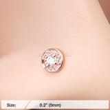 Rose Gold Swirlesque Sparkle Gem L-Shaped Nose Ring-Clear