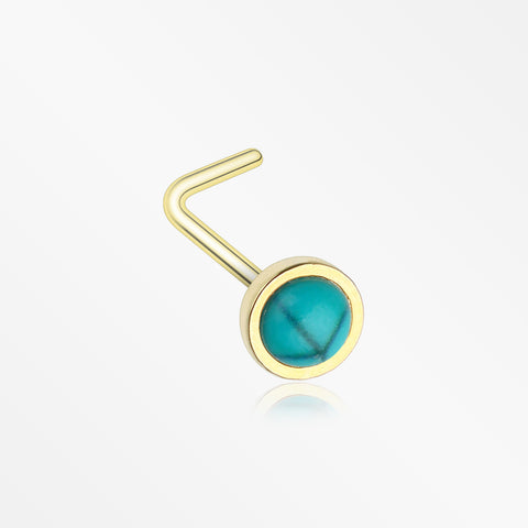 Golden Bezel Set Turquoise Stone L-Shaped Nose Ring-Turquoise