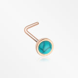 Rose Gold Bezel Set Turquoise Stone L-Shaped Nose Ring-Turquoise