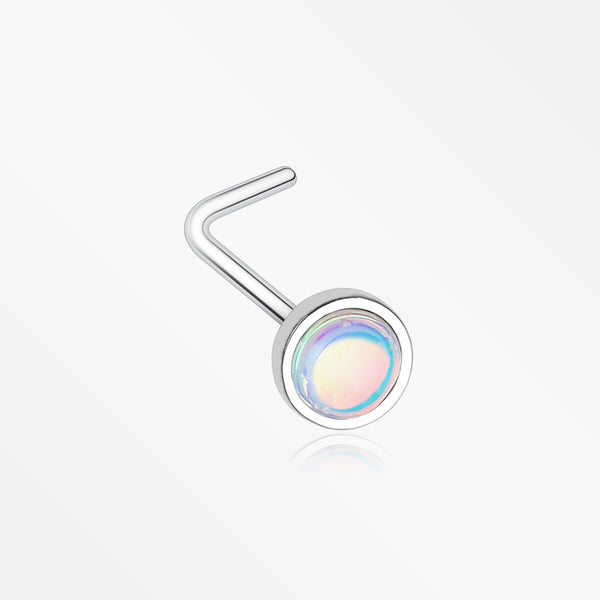 Bezel Set Iridescent Revo Sparkle L-Shaped Nose Ring-Rainbow/Multi-Color