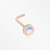 Rose Gold Bezel Set Iridescent Revo Sparkle L-Shaped Nose Ring-Rainbow/Multi-Color