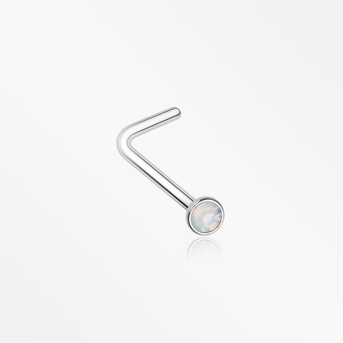 Opalite Gem Sparkle L-Shaped Nose Ring-White