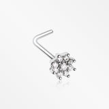 Gleaming Sparkle Flower L-Shaped Nose Ring-Clear
