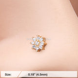 Golden Gleaming Sparkle Flower L-Shaped Nose Ring-Clear