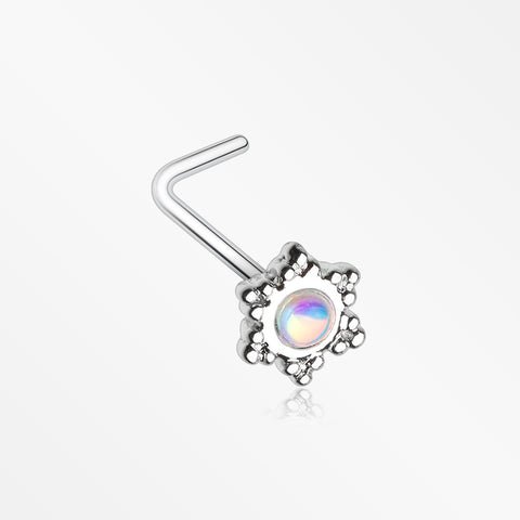 Iridescent Snowflake Sparkle L-Shaped Nose Ring-Clear/White