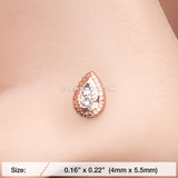 Rose Gold Bali Avice Teardrop Sparkle L-Shaped Nose Ring-Clear