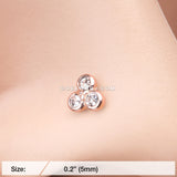 Rose Gold Sparkle Trinity L-Shaped Nose Ring-Clear