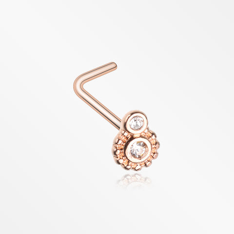 Rose Gold Steampunk Sparkle Gear L-Shaped Nose Ring-Clear