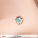 Rose Gold Bali Flower Turquoise L-Shaped Nose Ring-Turquoise