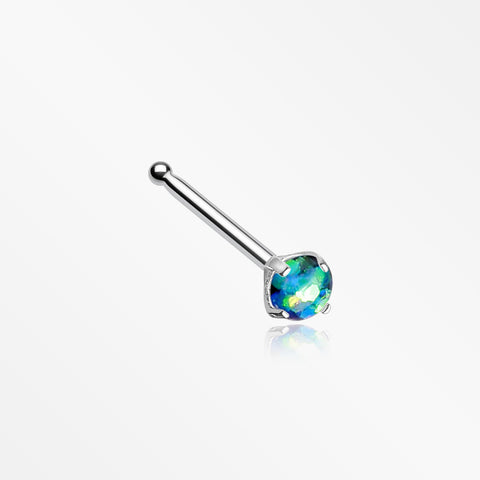 Opal Sparkle Prong Set Nose Stud Ring-Black
