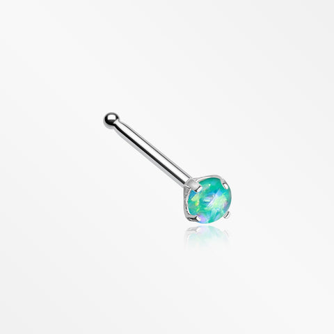 Opal Sparkle Prong Set Nose Stud Ring-Teal