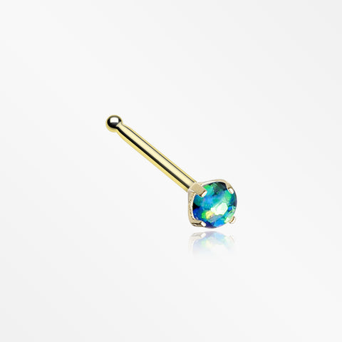 Golden Opal Sparkle Prong Set Nose Stud Ring-Black