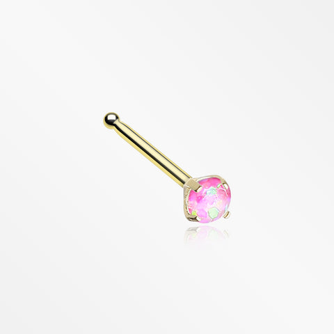 Golden Opal Sparkle Prong Set Nose Stud Ring-Pink