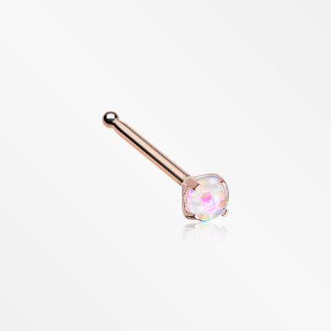 Rose Gold Opal Sparkle Prong Set Nose Stud Ring-White