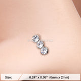 Triple Linear Gem Nose Stud Ring-Clear