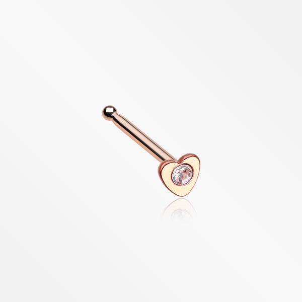 Rose Gold Heart Icon Sparkle Nose Stud Ring-Clear