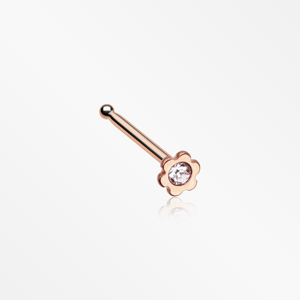Rose Gold Flower Icon Sparkle Nose Stud Ring-Clear