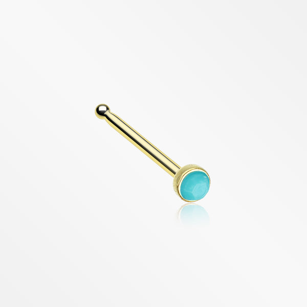 Golden Turquoise Stone Nose Stud Ring-Turquoise