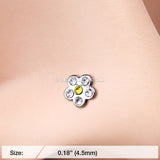 Multi-Gem Flower Sparkle Nose Stud Ring-Clear/Yellow