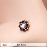 Rose Gold Lotus Flower Filigree Sparkle Icon Nose Stud Ring-Clear