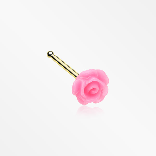 Golden Pink Blossom Rose Nose Stud Ring