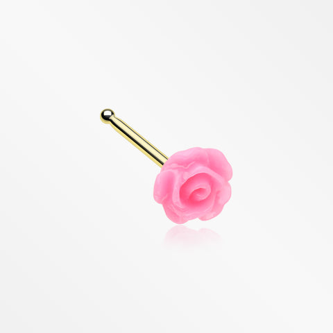 Golden Pink Blossom Rose Nose Stud Ring