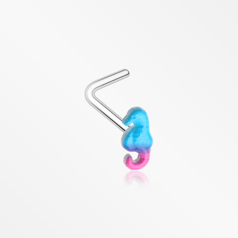 Adorable Blurple Seahorse L-Shaped Nose Ring-Blue/Pink