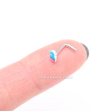 Detail View 2 of Adorable Blurple Seahorse L-Shaped Nose Ring-Blue/Pink